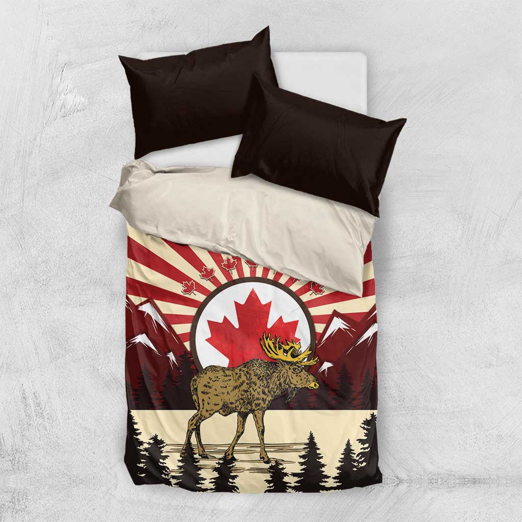 Personalized Canada Maple Leaf Bedding Set Moose And Forest Retro Style