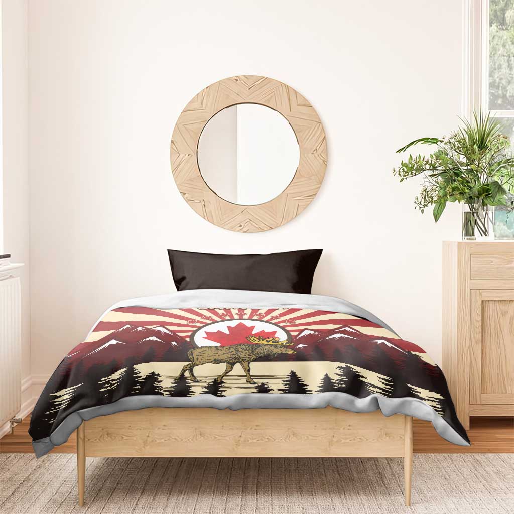 Personalized Canada Maple Leaf Bedding Set Moose And Forest Retro Style