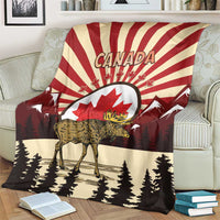 Personalized Canada Maple Leaf Blanket Moose And Forest Retro Style