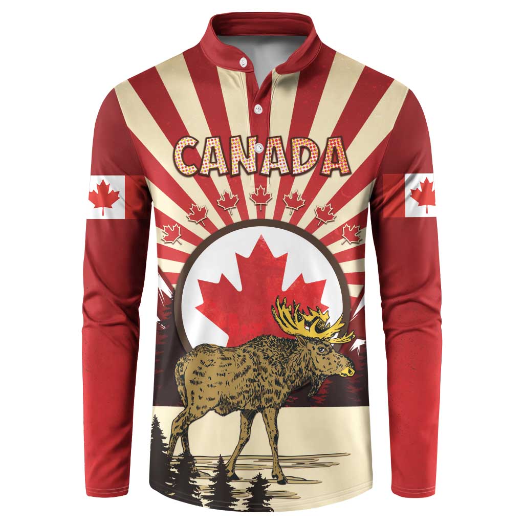 Personalized Canada Maple Leaf Button Sweatshirt Moose And Forest Retro Style