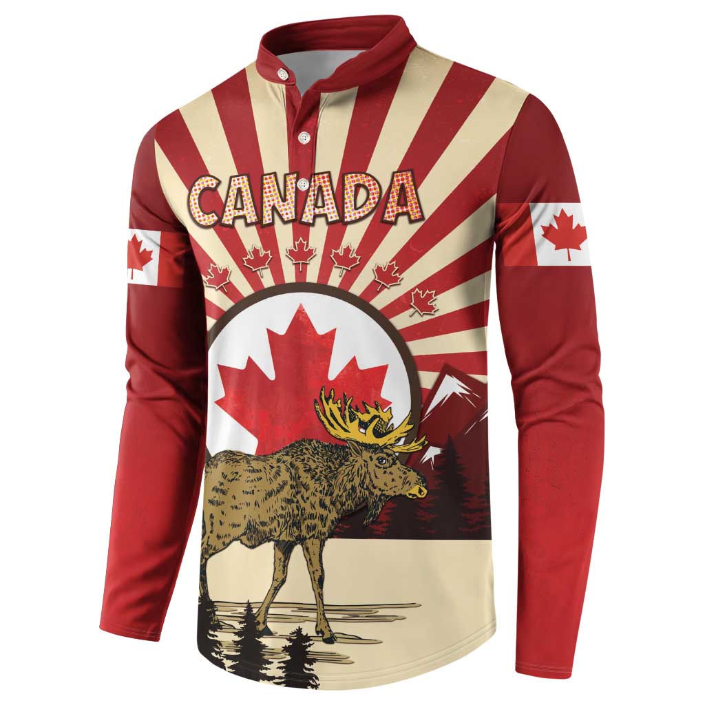 Personalized Canada Maple Leaf Button Sweatshirt Moose And Forest Retro Style