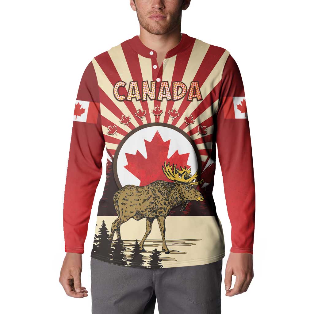 Personalized Canada Maple Leaf Button Sweatshirt Moose And Forest Retro Style
