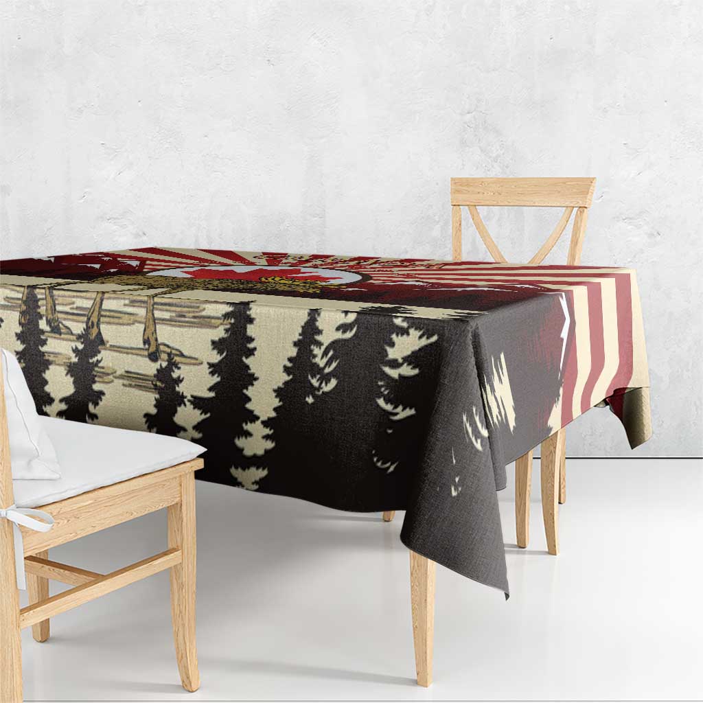Personalized Canada Maple Leaf Tablecloth Moose And Forest Retro Style
