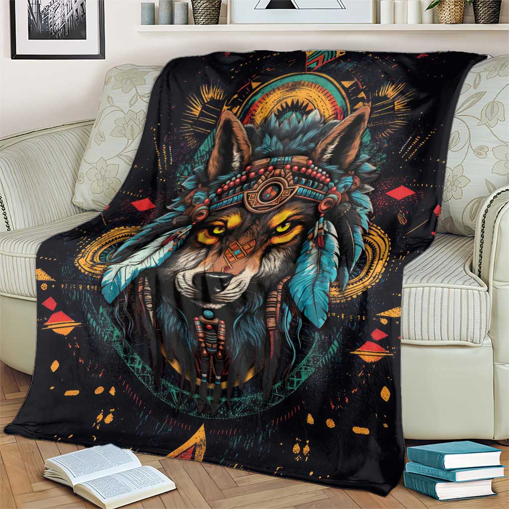 Native American Wolf Blanket Abstract Geometric Style