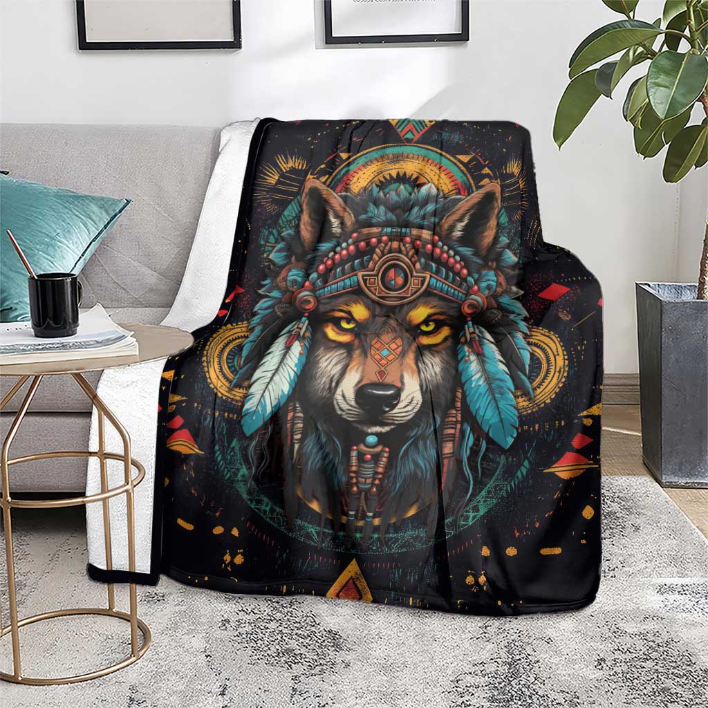 Native American Wolf Blanket Abstract Geometric Style