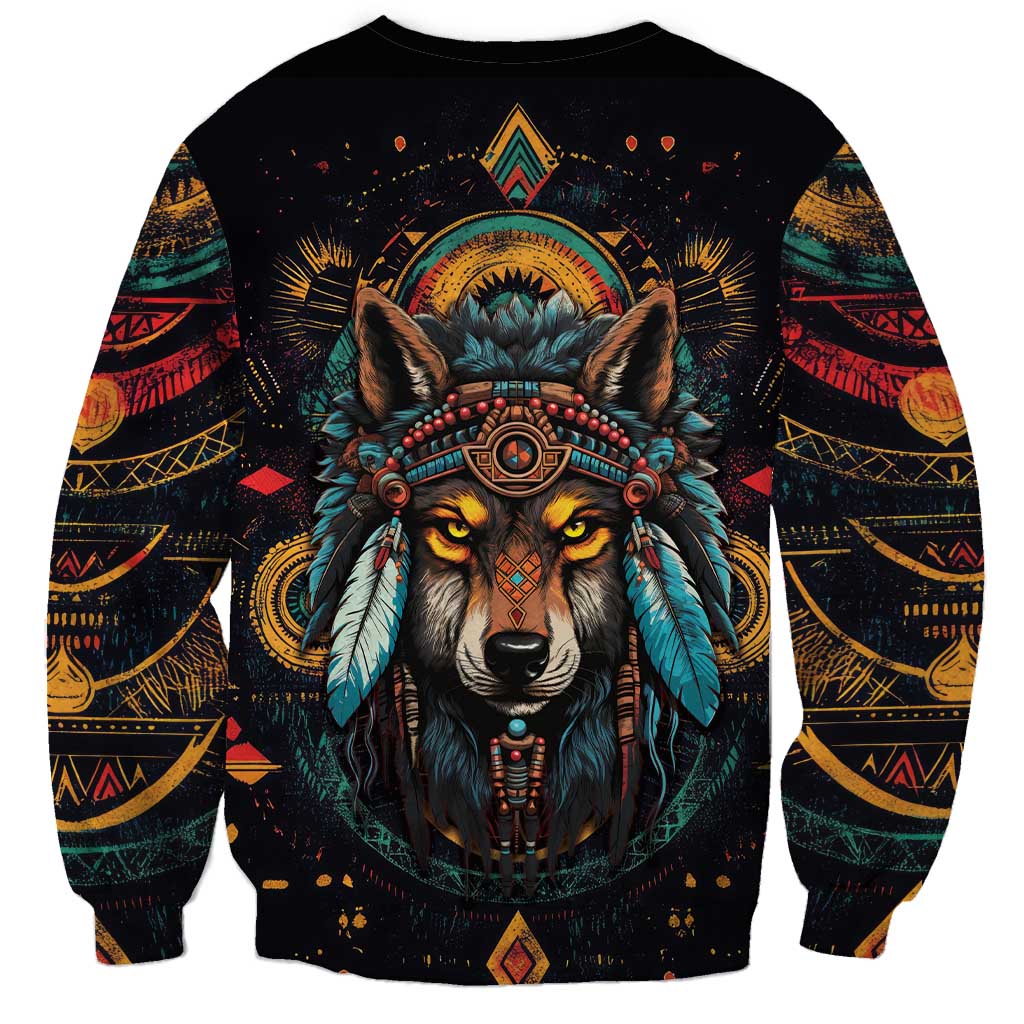Native American Wolf Sweatshirt Abstract Geometric Style