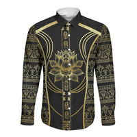 Egypt The Lotus Long Sleeve Button Shirt Gold Bloom Hieroglyphic Patterns