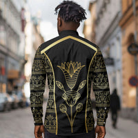 Egypt The Lotus Long Sleeve Button Shirt Gold Bloom Hieroglyphic Patterns