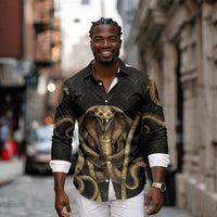Egypt Uraeus Long Sleeve Button Shirt Gold Cobra Luxury Style