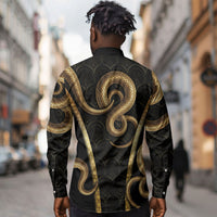 Egypt Uraeus Long Sleeve Button Shirt Gold Cobra Luxury Style