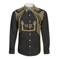 Custom Egypt KA Long Sleeve Button Shirt Gold Symbol Hieroglyphic Texture