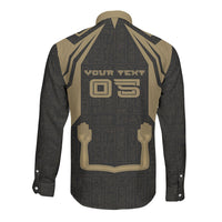 Custom Egypt KA Long Sleeve Button Shirt Gold Symbol Hieroglyphic Texture