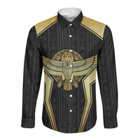 Egypt BA Long Sleeve Button Shirt Winged Pharaoh Hieroglyphic Patterns