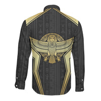 Egypt BA Long Sleeve Button Shirt Winged Pharaoh Hieroglyphic Patterns
