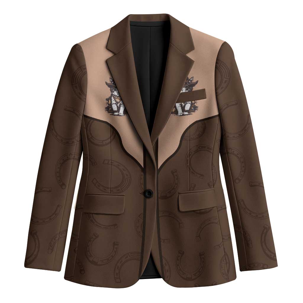 Cowcat Blazer Cowboy Cat Meowdy Retro Western Yoke Brown - Wonder Print Shop