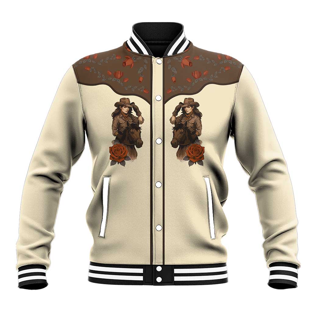 Cowgirl Baseball Jacket Rose Retro Western Yoke - Wonder Print Shop
