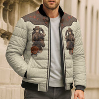 Cowgirl Bomber Puffer Jacket Rose Retro Western Yoke - Wonder Print Shop