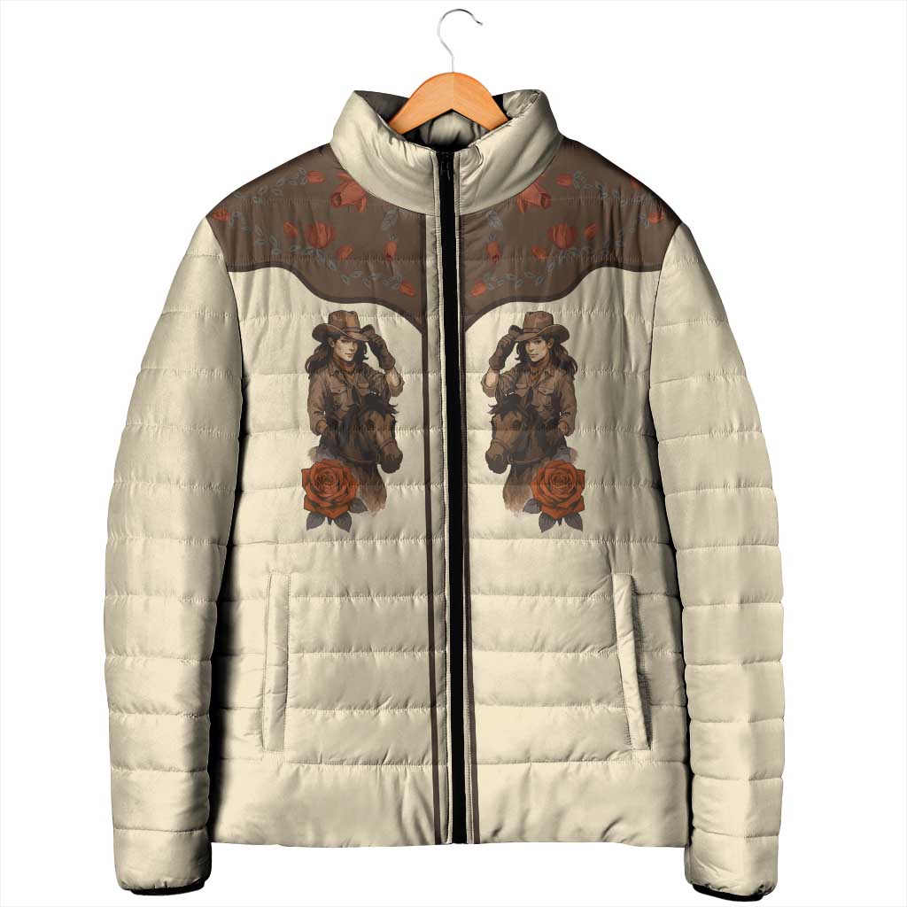 Cowgirl Padded Jacket Rose Retro Western Yoke - Wonder Print Shop