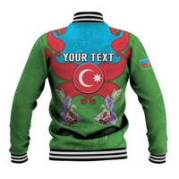 Personalized Azerbaijan Baseball Jacket Khari Bulbul Buta Pattern Emblem Flame