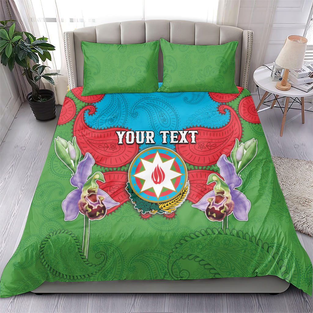 Personalized Azerbaijan Bedding Set Khari Bulbul Buta Pattern Emblem Flame