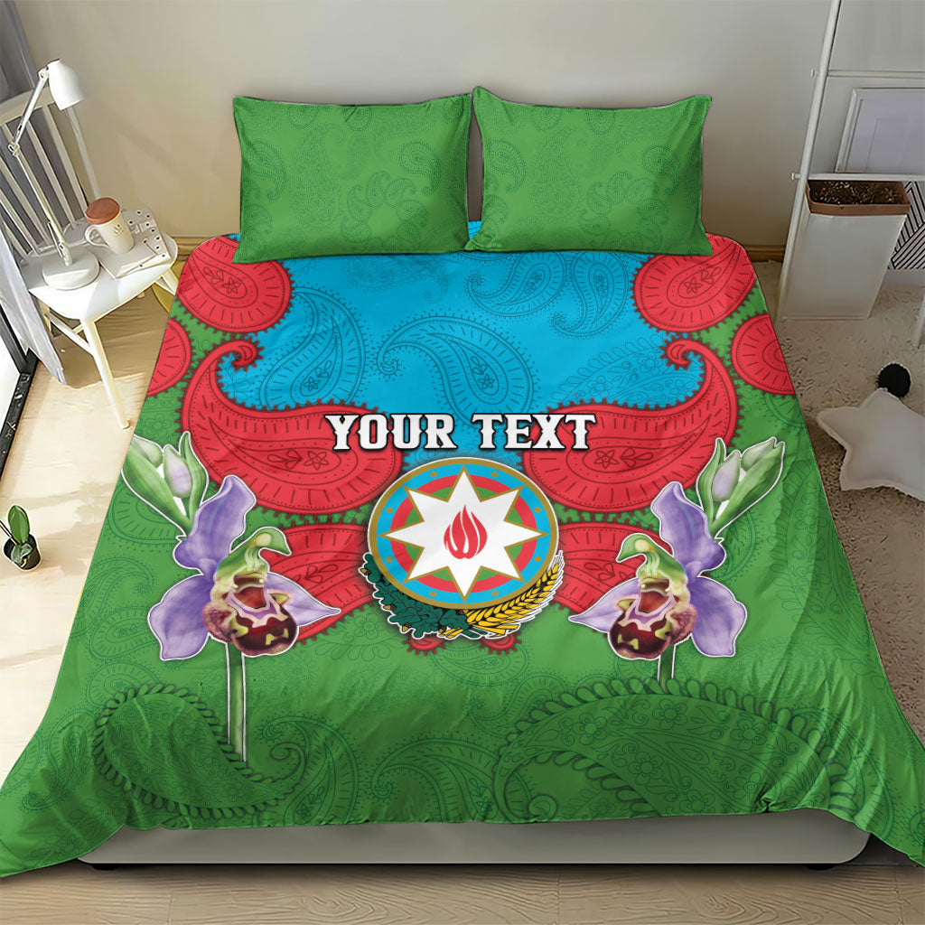 Personalized Azerbaijan Bedding Set Khari Bulbul Buta Pattern Emblem Flame
