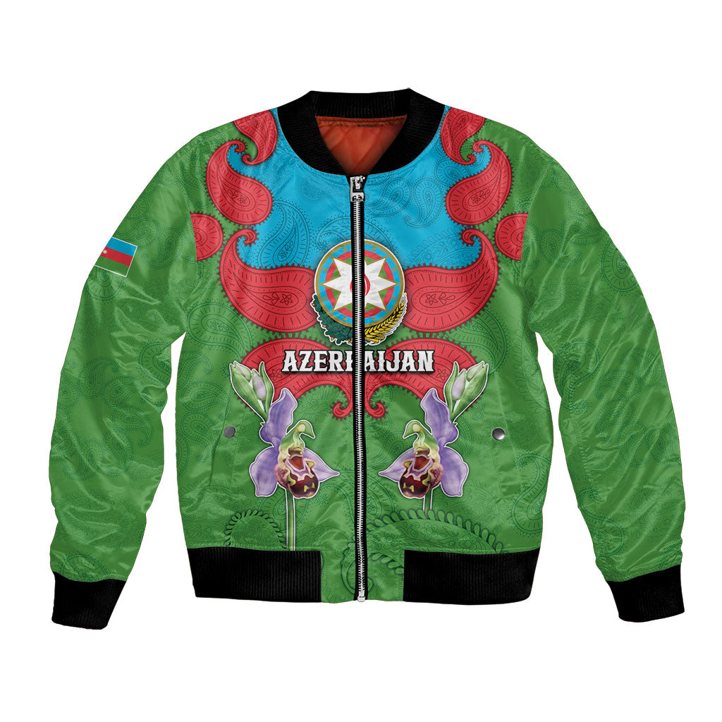 Personalized Azerbaijan Bomber Jacket Khari Bulbul Buta Pattern Emblem Flame