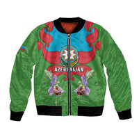 Personalized Azerbaijan Bomber Jacket Khari Bulbul Buta Pattern Emblem Flame