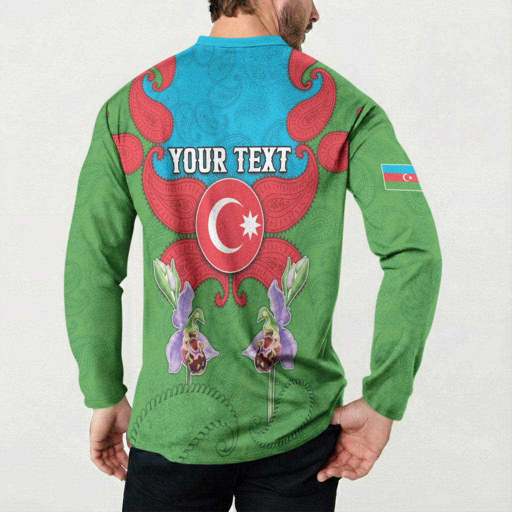 Personalized Azerbaijan Button Sweatshirt Khari Bulbul Buta Pattern Emblem Flame