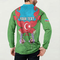 Personalized Azerbaijan Button Sweatshirt Khari Bulbul Buta Pattern Emblem Flame
