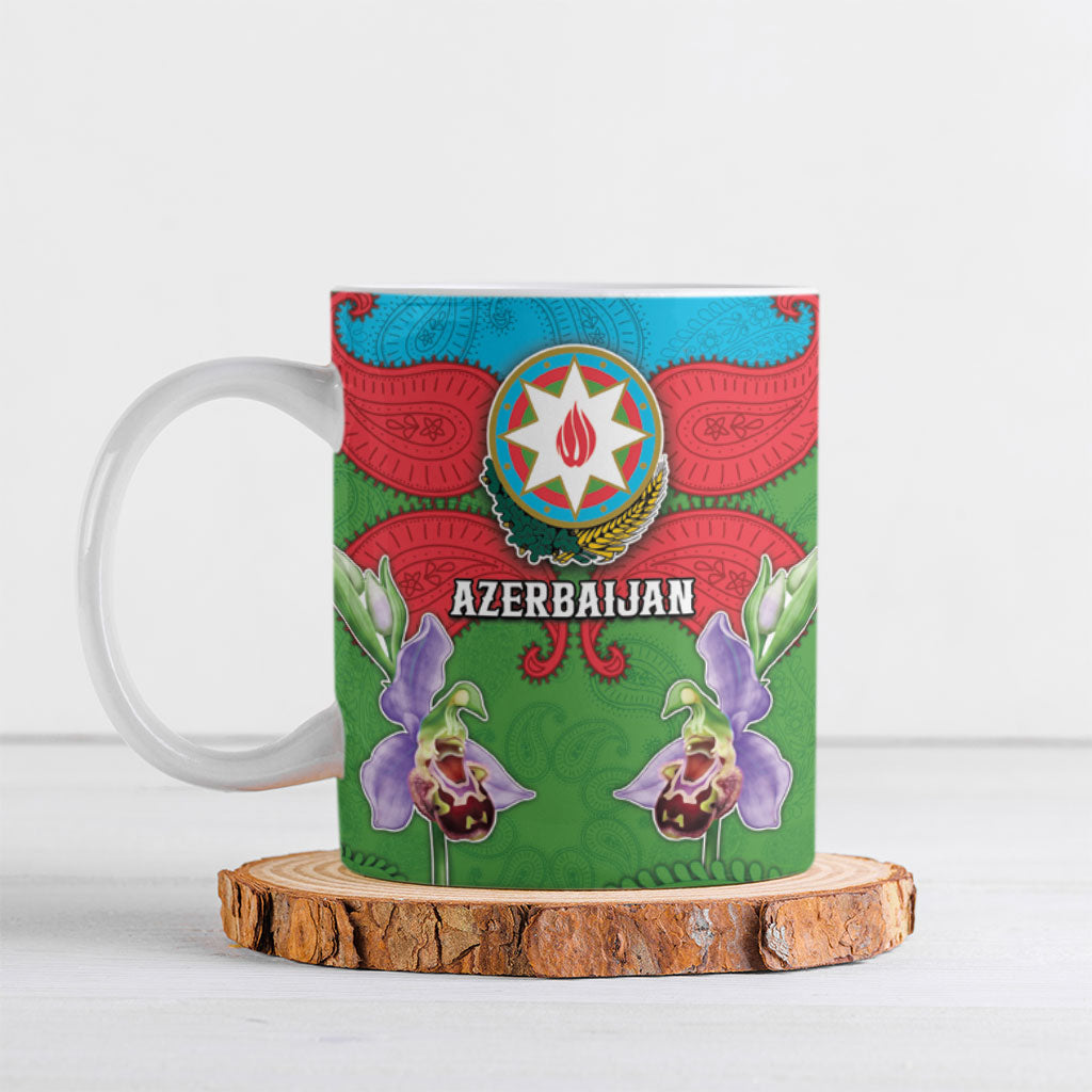 Personalized Azerbaijan Ceramic Mug Khari Bulbul Buta Pattern Emblem Flame