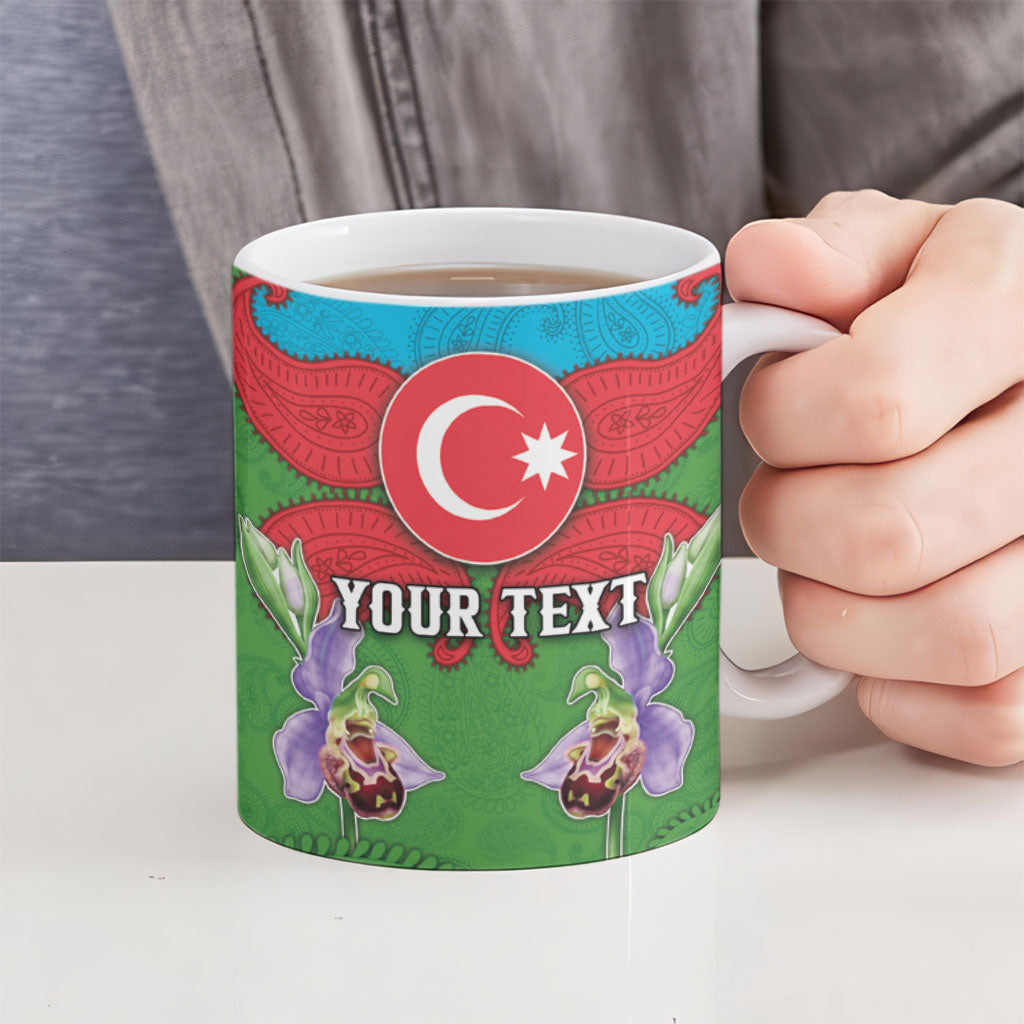 Personalized Azerbaijan Ceramic Mug Khari Bulbul Buta Pattern Emblem Flame