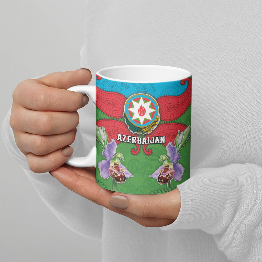 Personalized Azerbaijan Ceramic Mug Khari Bulbul Buta Pattern Emblem Flame
