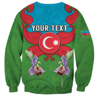 Personalized Azerbaijan Sweatshirt Khari Bulbul Buta Pattern Emblem Flame