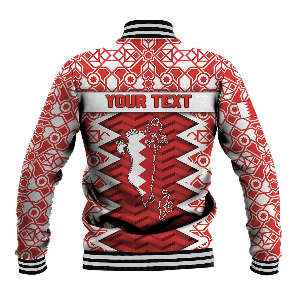 Personalized Bahrain Baseball Jacket Royal Coat Of Arms And Map Islamic Pattern