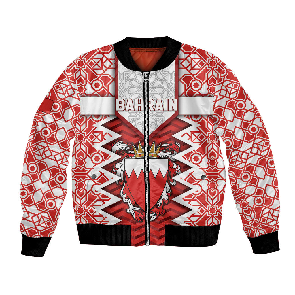 Personalized Bahrain Bomber Jacket Royal Coat Of Arms And Map Islamic Pattern