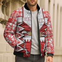 Personalized Bahrain Bomber Puffer Jacket Royal Coat Of Arms And Map Islamic Pattern
