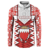 Personalized Bahrain Button Sweatshirt Royal Coat Of Arms And Map Islamic Pattern