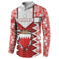 Personalized Bahrain Button Sweatshirt Royal Coat Of Arms And Map Islamic Pattern