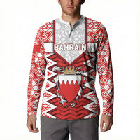 Personalized Bahrain Button Sweatshirt Royal Coat Of Arms And Map Islamic Pattern