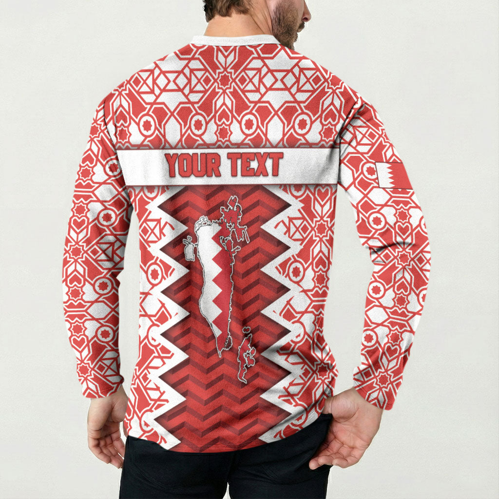 Personalized Bahrain Button Sweatshirt Royal Coat Of Arms And Map Islamic Pattern
