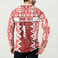 Personalized Bahrain Button Sweatshirt Royal Coat Of Arms And Map Islamic Pattern