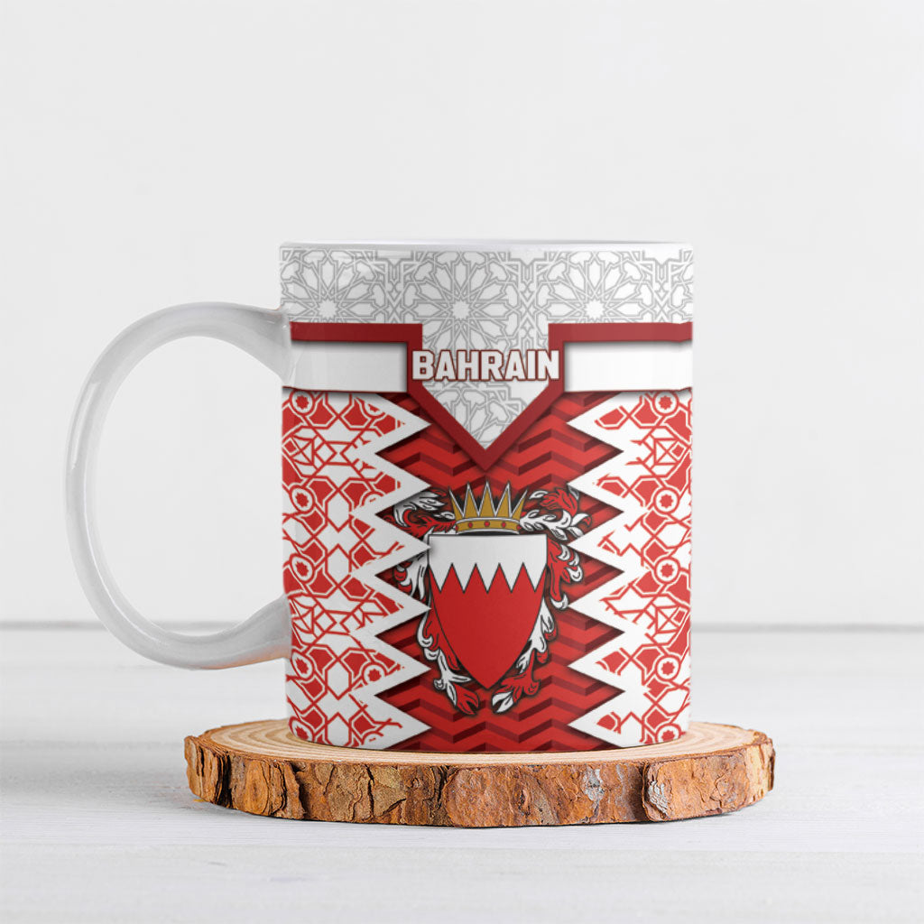 Personalized Bahrain Ceramic Mug Royal Coat Of Arms And Map Islamic Pattern