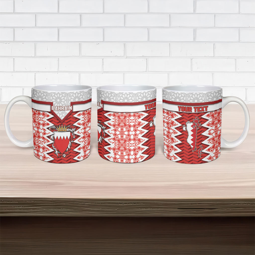 Personalized Bahrain Ceramic Mug Royal Coat Of Arms And Map Islamic Pattern
