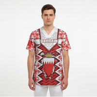 Personalized Bahrain Scrub Top Royal Coat Of Arms And Map Islamic Pattern