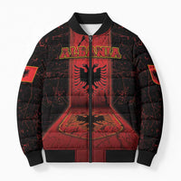 Personalized Albania Bomber Puffer Jacket Black Double Headed Eagle - Wonder Print Shop