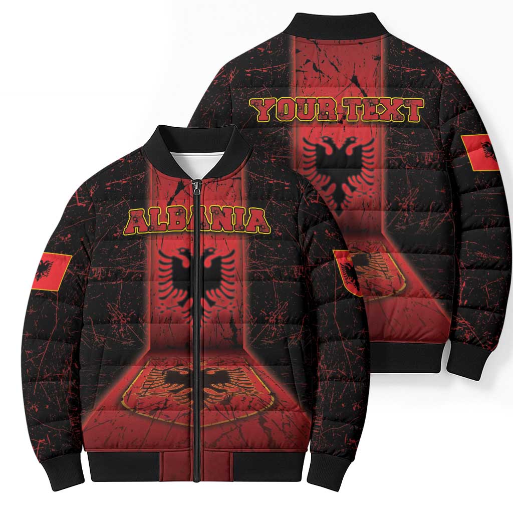 Personalized Albania Bomber Puffer Jacket Black Double Headed Eagle - Wonder Print Shop
