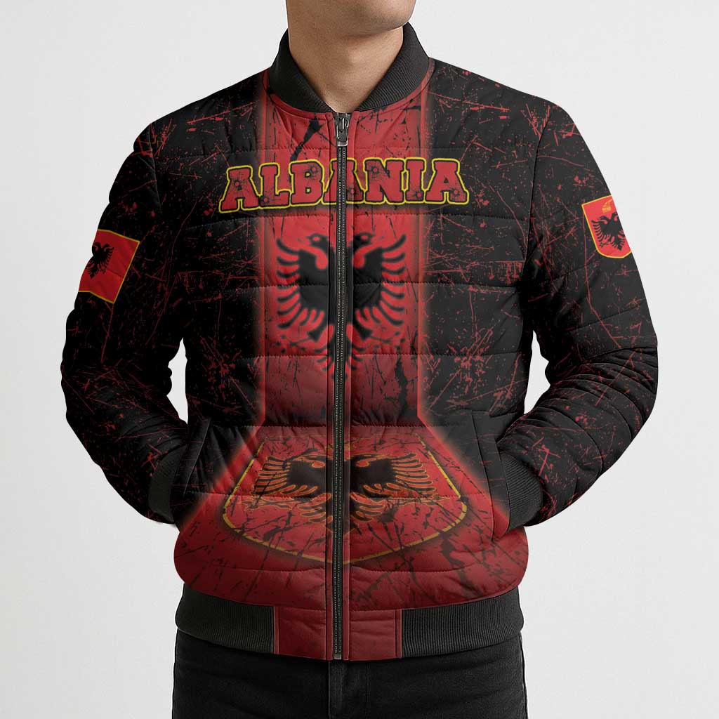 Personalized Albania Bomber Puffer Jacket Black Double Headed Eagle - Wonder Print Shop