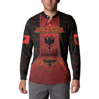 Personalized Albania Button Sweatshirt Black Double Headed Eagle - Wonder Print Shop