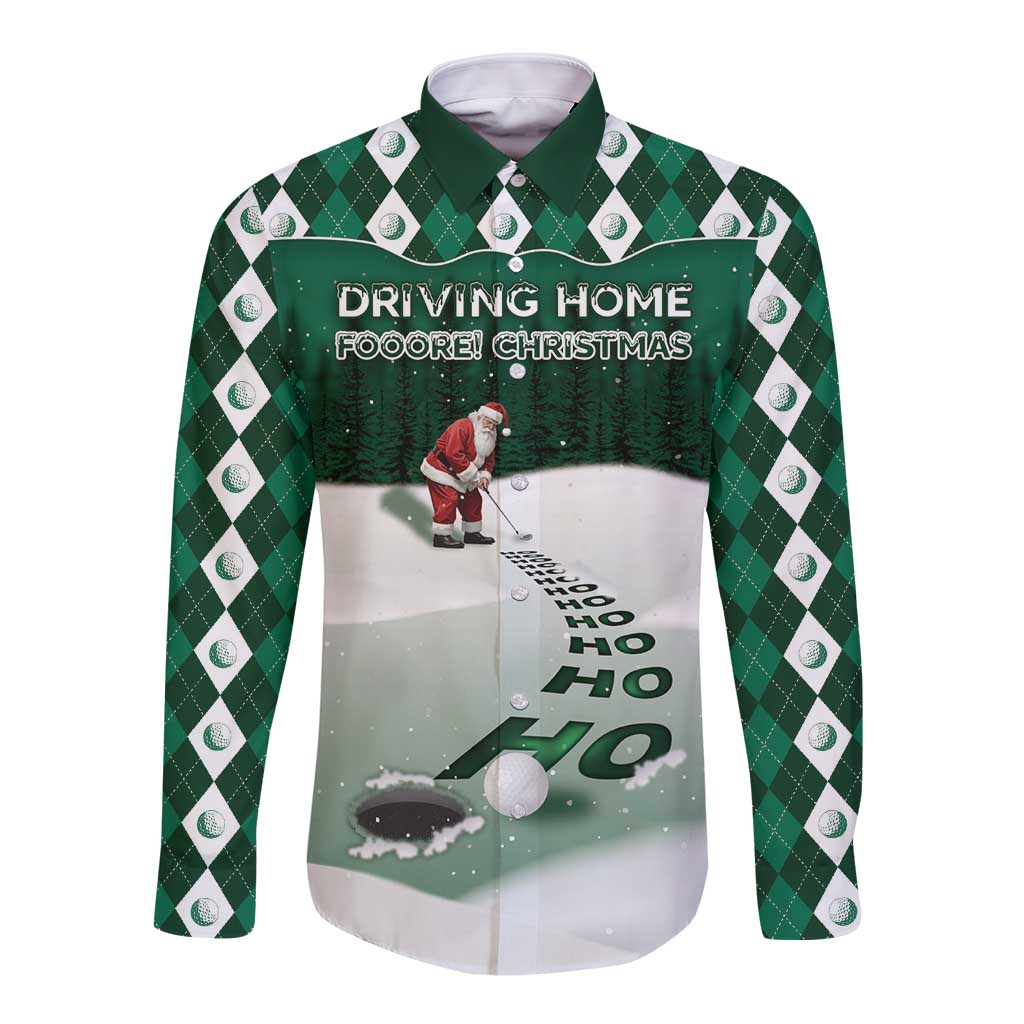 Golf Christmas Long Sleeve Button Shirt Driving Home Fooore Xmas - Wonder Print Shop