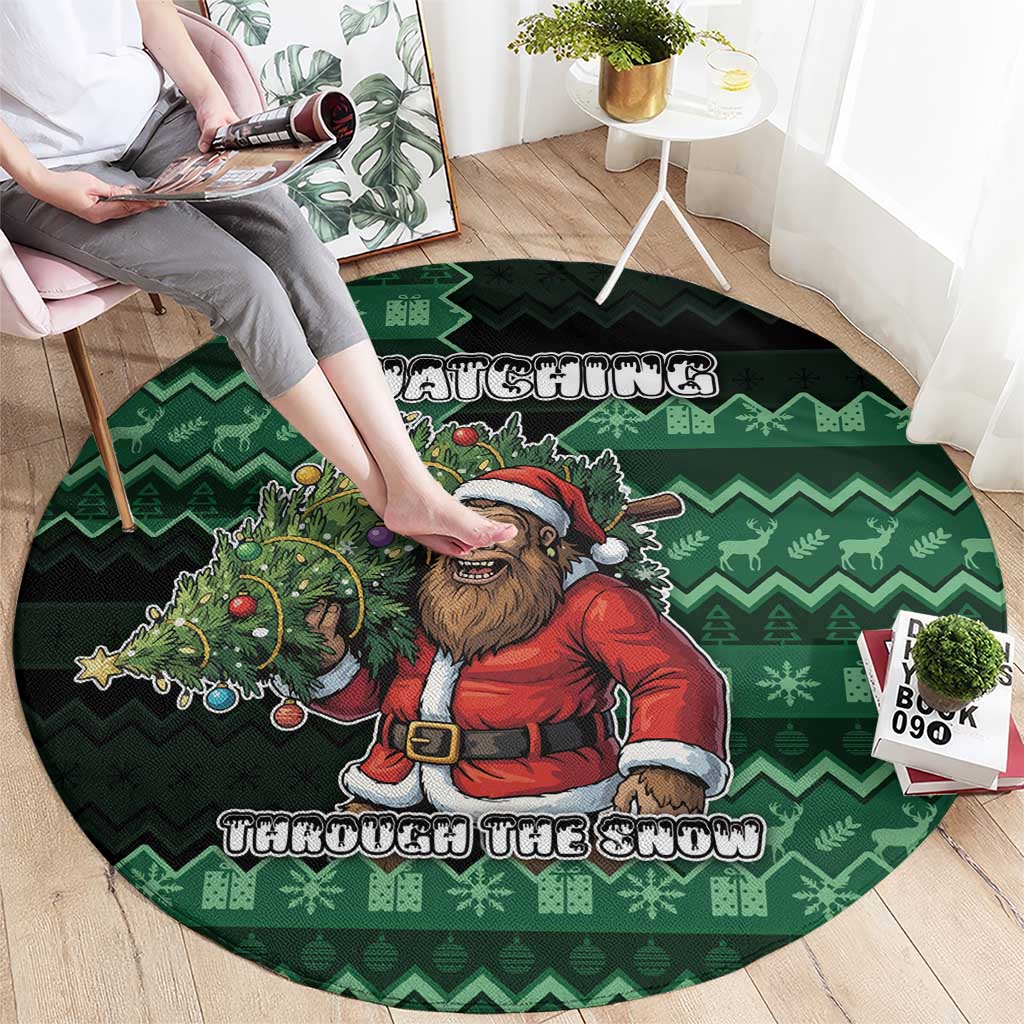 Bigfoot Christmas Round Carpet Squatching Through The Snow - Wonder Print Shop